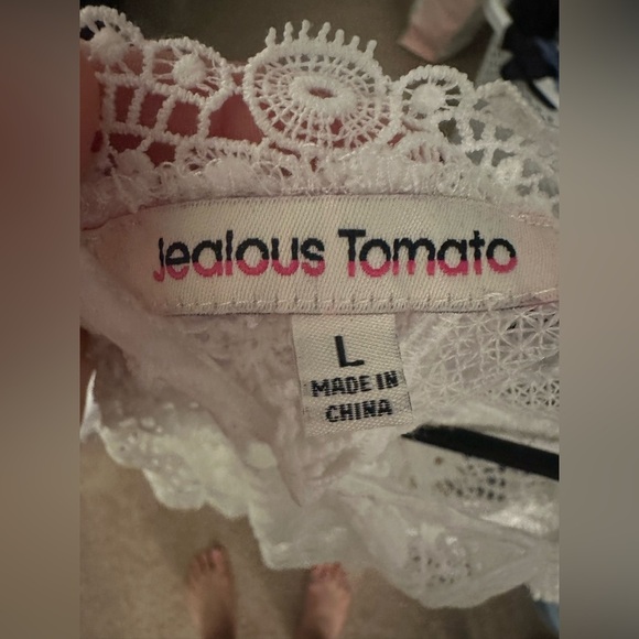 Coquette Romantic Jealous Tomato White Lace Long Sleeve Top – Size Large - Picture 5 of 5
